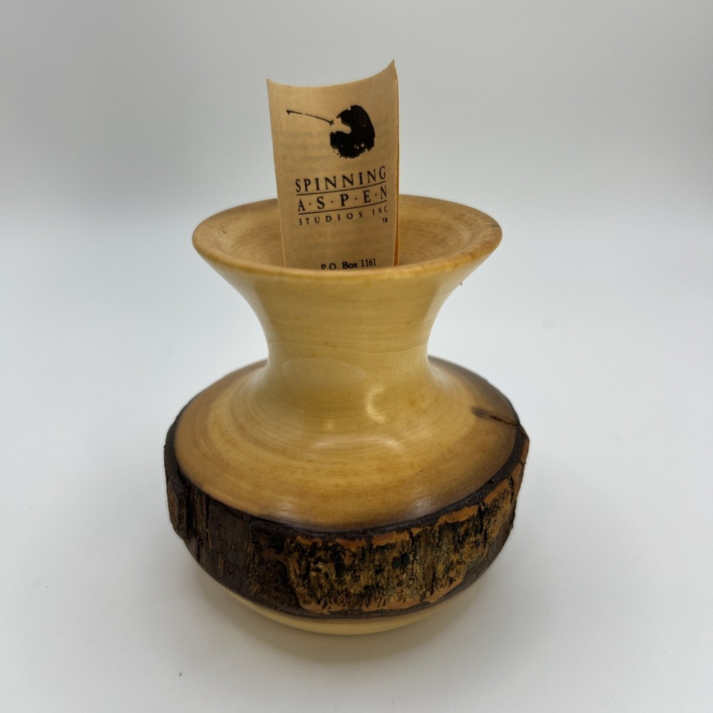 Wood Bud Vase‎ Spinning Aspen Studios  3.25" With Bark